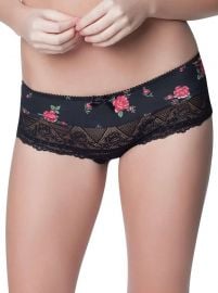 Parfait by Affinitas Casey Black and Rose Print Boyshort 2805 at Amazon